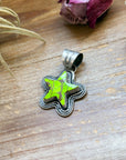 Sterling Silver Neon Green Wrangler Dahlia Star Pendant – Handmade by Artist Shay Pfeiffer