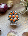 Sterling Silver Orange Spiny Oyster Mosaic Cluster Ring Size 7.5, Artist Shay Pfeiffer