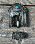 Antique Silver Oval Floral Turquoise Western Concho W237