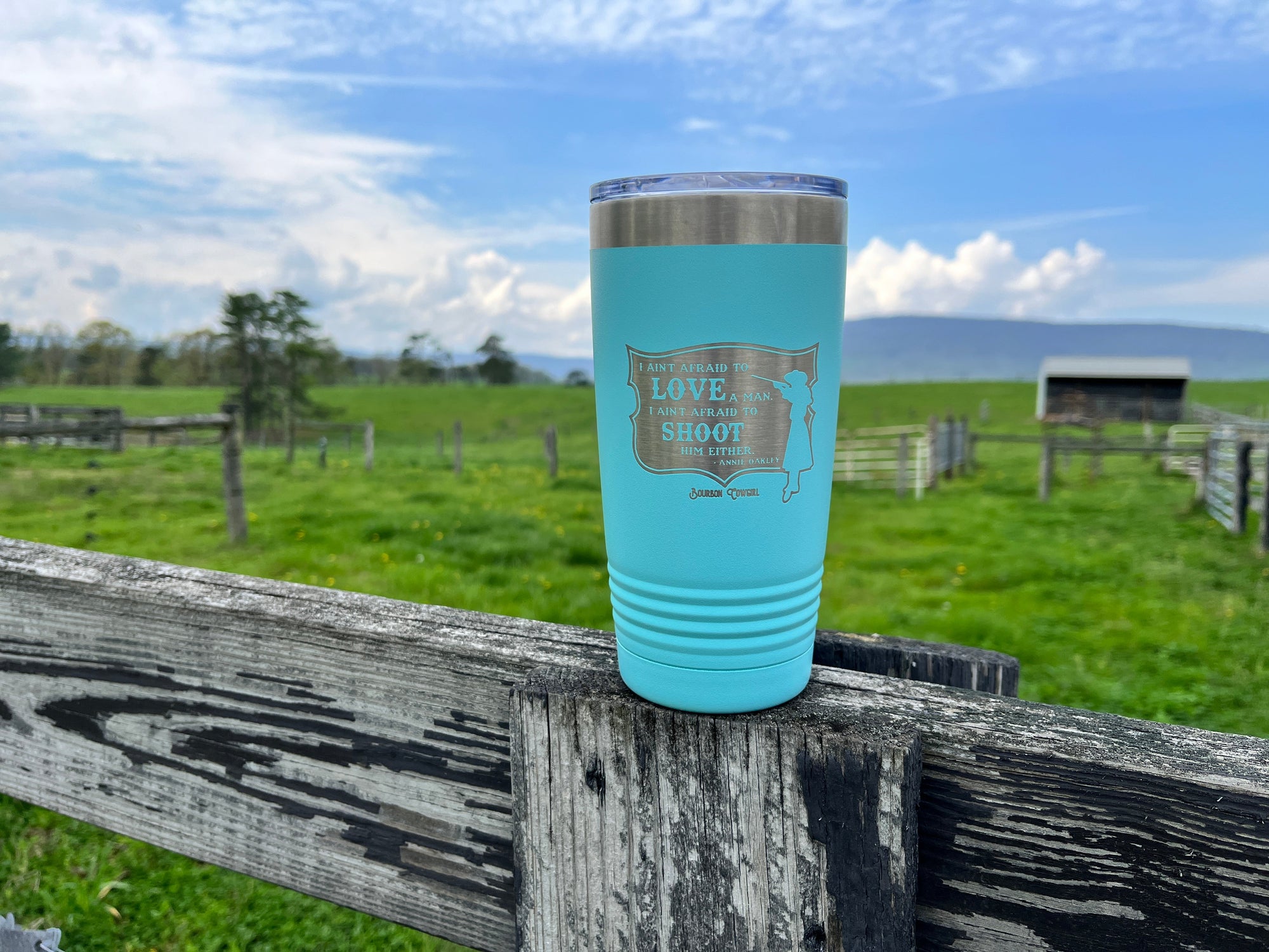Annie Oakley Quote I Ain&#39;t Afraid to Love a Man Travel Tumbler