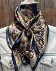 35X35" Navy and Gold Flowers and Paisley Wild Rag / Scarf WR1030X