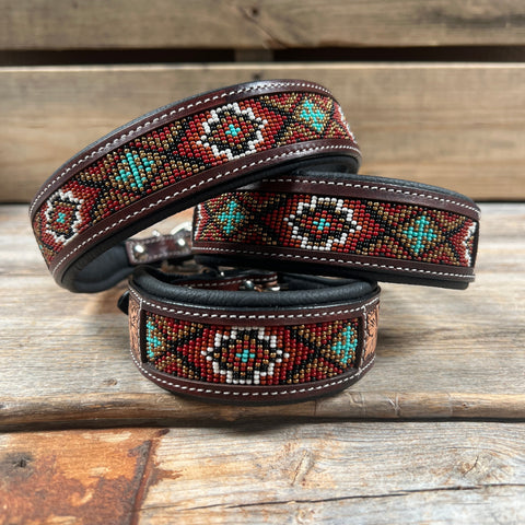 Red and Brown Beaded Dog Collar #DC450