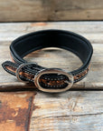 Tooled Turquoise and Black Leather Beaded Dog Collar 