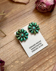 Sterling Silver Green Turquoise & Pearl Stud Earrings – Native Made by J. W.
