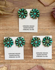 Sterling Silver Green Turquoise & Pearl Stud Earrings – Native Made by J. W.