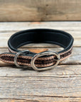 Tooled Light Blue and Black Leather Beaded Dog Collar 