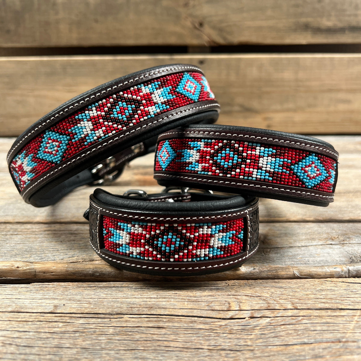 Red and Blue Beaded Dog Collar #DC442