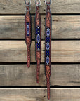 Tooled Blue and White Leather Beaded Dog Collar 