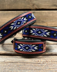 Tooled Blue and White Leather Beaded Dog Collar 