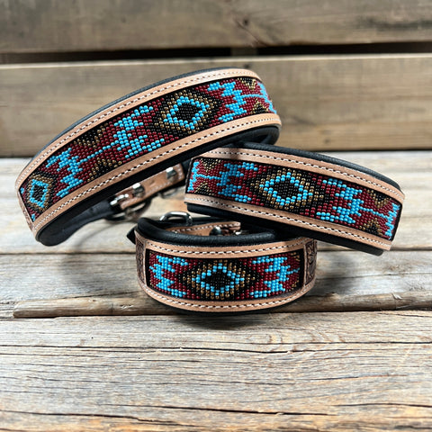 Brown and Blue Beaded Dog Collar #DC438