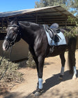 European Cotton Dressage Saddle Pad - Light Blue with Crystals & Light Blue/Silver Twisted Rope Trim