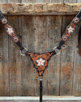 Triple Tone Floral Ruby, Jet and Champagne Browband - Triangle / Gladiator Breastcollar Tack Set 