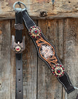 Triple Tone Floral Ruby, Jet and Champagne Browband - Triangle / Gladiator Breastcollar Tack Set 