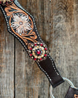 Triple Tone Floral Ruby, Jet and Champagne Browband - Triangle / Gladiator Breastcollar Tack Set 