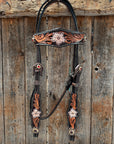 Triple Tone Floral Ruby, Jet and Champagne Browband - Triangle / Gladiator Breastcollar Tack Set 