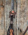 Triple Tone Floral Ruby, Jet and Champagne Browband - Triangle / Gladiator Breastcollar Tack Set 