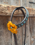 Multi Flower Gardenia & Turquoise One Ear - Breastcollar Tack Set 
