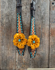 Multi Flower Gardenia & Turquoise One Ear - Breastcollar Tack Set 