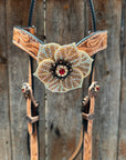Light Oil Floral Tooled Ruby and Champagne Browband & Breastcollar Tack Set 