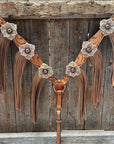 Light Oil Floral Tooled Ruby and Champagne Browband & Breastcollar Tack Set 