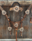 Floral Whipstitch Champagne and Clear Browband - Triangle / Gladiator Breastcollar Tack Set 