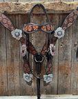 Flower Power Fuchsia, AB and Lilac Browband Headstall & Breastcollar Tack Set 