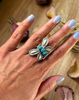 Sterling Silver Butterfly Ring with Kingman Turquoise – Adjustable