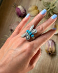 Sterling Silver Butterfly Ring with Kingman Turquoise – Adjustable