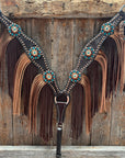Dark Oil Floral Copper Dot Teal and Champagne Browband / Breastcollar Tack Set 
