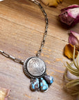 Sterling Silver Liberty Coin Necklace with Golden Hill Turquoise – 16” – 1945 Coin
