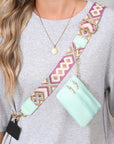 Sea Green Geometric Printed Phone Strap And Detachable Zipped Pouch
