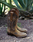 L6236 - WOMEN'S FLORAL SAND EMBROIDERY AND INLAY SQUARE TOE CIRCLE G COWBOY BOOT