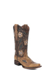 L6236 - WOMEN'S FLORAL SAND EMBROIDERY AND INLAY SQUARE TOE CIRCLE G COWBOY BOOT