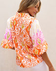 Armani Leopard Puff Sleeve Split Neck Blouse