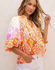 Armani Leopard Puff Sleeve Split Neck Blouse