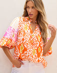 Armani Leopard Puff Sleeve Split Neck Blouse
