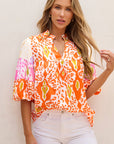 Armani Leopard Puff Sleeve Split Neck Blouse