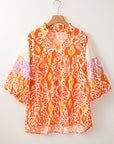 Armani Leopard Puff Sleeve Split Neck Blouse