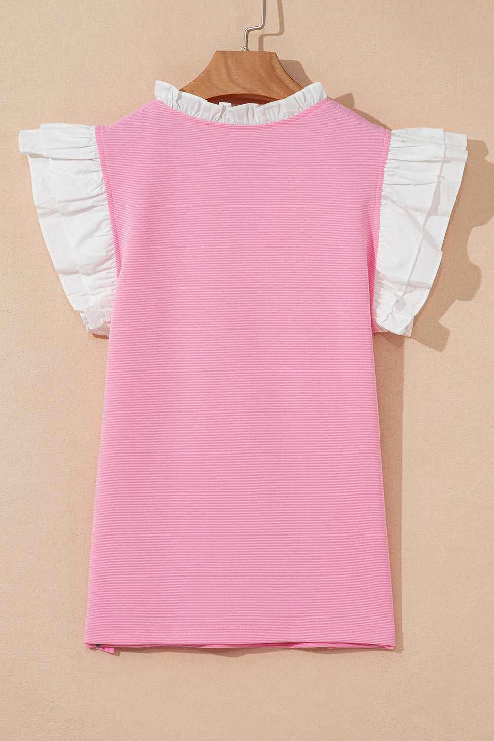 Serena Contrast V Neck Ruffled Textured Knit Top