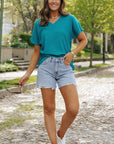 Emerson Crinkled V Neck Wide Sleeve Top