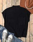 Lindsey Patch Pocket Ribbed Knit Short Sleeve Sweater