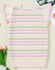 Annalise Striped Eyelet Ruffled Sleeve Sweater