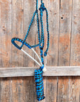 Blue and Black Mule Tape Halter with Lariat Noseband