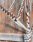 Brown and White Mule Tape Halter with Lariat Noseband