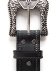 Mens Genuine Leather Aztec Embroidery Belt - Black