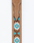 Mens Genuine Leather Aztec Embroidery Belt - Brown