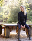 Heidi - Long Sleeve Riding Top with Crystal Fabric Trim