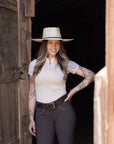 Charlie Short Sleeve Lace Riding Shirt - Ecru