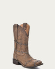 A3532 - MEN'S BARBED WIRE BROWN SQUARE TOE COWBOY BOOT
