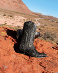 A4116 - MEN'S BLACK ALLIGATOR INLAY AND EMBROIDERY SNIP TOE COWBOY BOOT